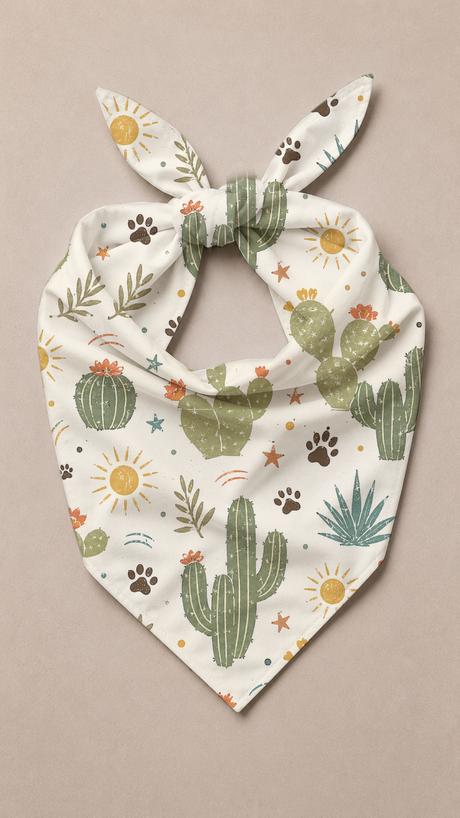 Flat lay view of a Desert Cactus Dog Bandana.