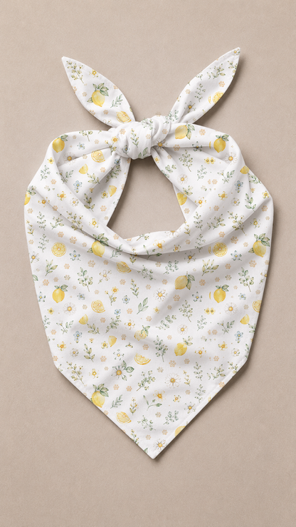 Flat lay view of a Lemon Daisy Dog Bandana.