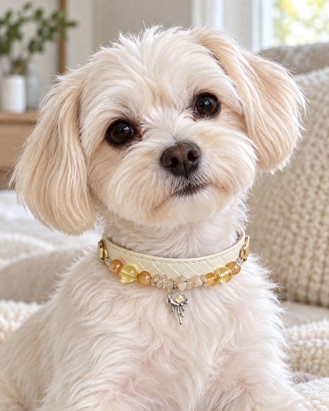 Citrine Crystal Pet Collar – Luck & Abundance | Moon Charm